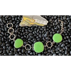Sterling Multi-stone Green Mojave Gaspeite Turquoise🌵💚Bracelet Toggle Closure